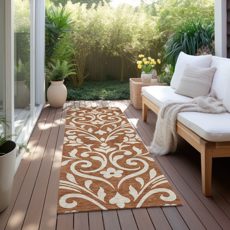 Machine Washable Indoor/ Outdoor Chantille Traditional Elegant Rug - Paprika - 2'3" x 7'6"