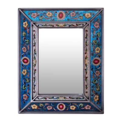 Novica Handmade Traditional Medallion Reverse-Painted Glass Wall Mirror