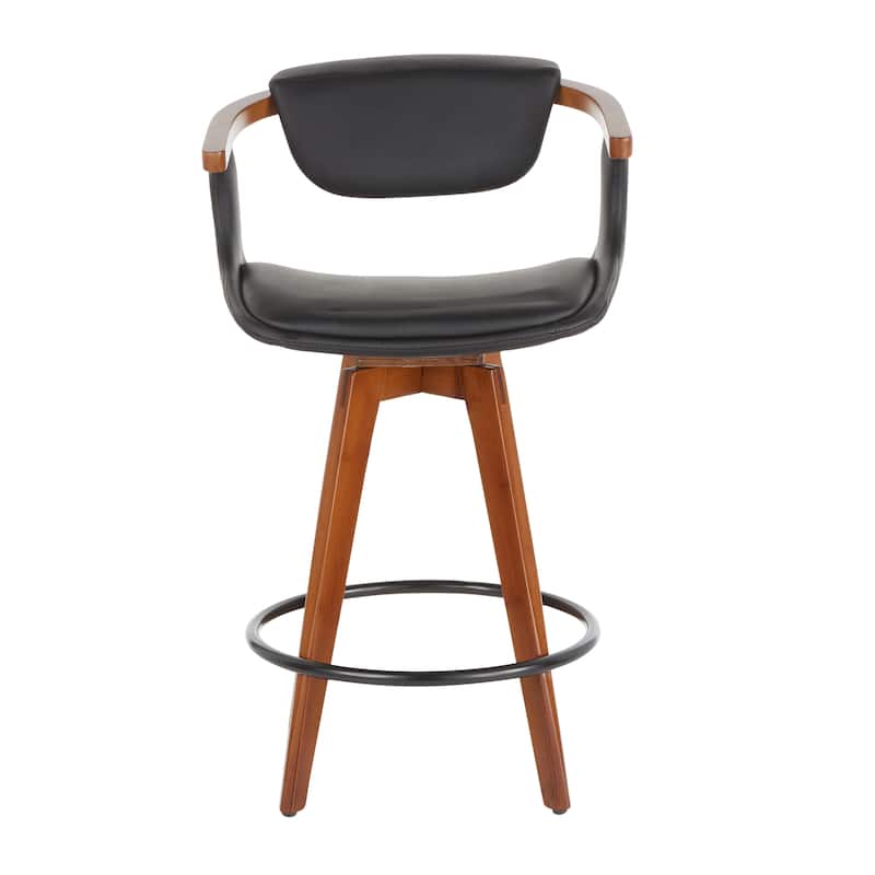 Oracle Mid-Century Modern Counter Stool in Faux Leather & Walnut Wood - Black