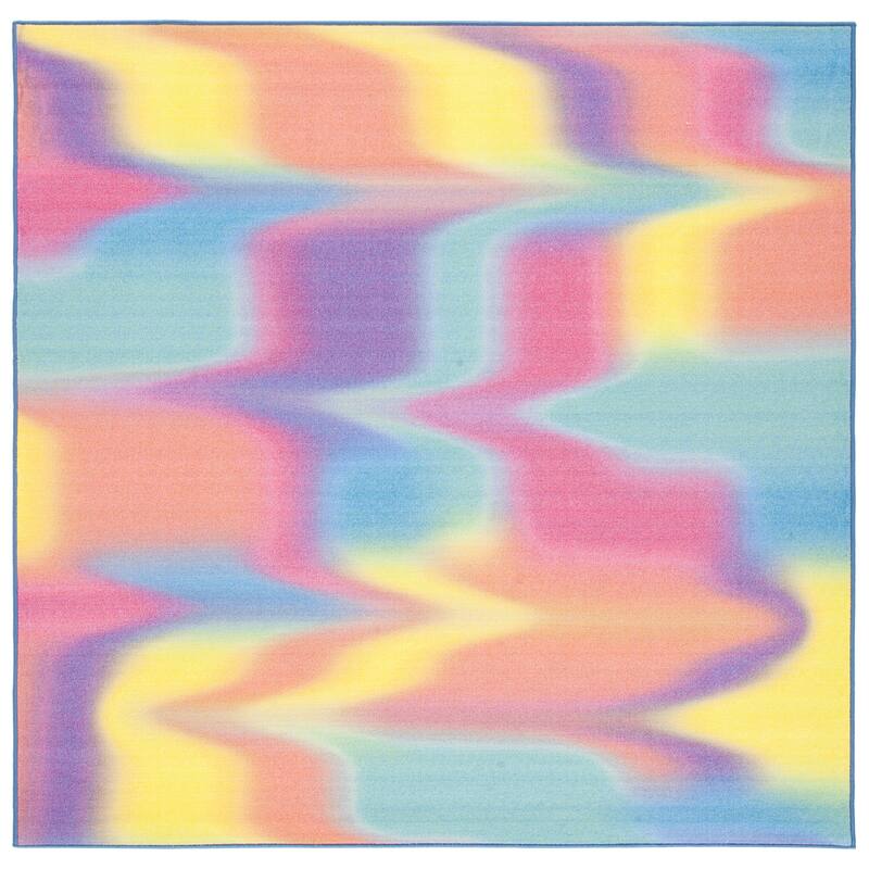SAFAVIEH Paint Brush Machine Washable Slip Resistant Ioana Rug - 6'7" Square - Fuchsia/Yellow