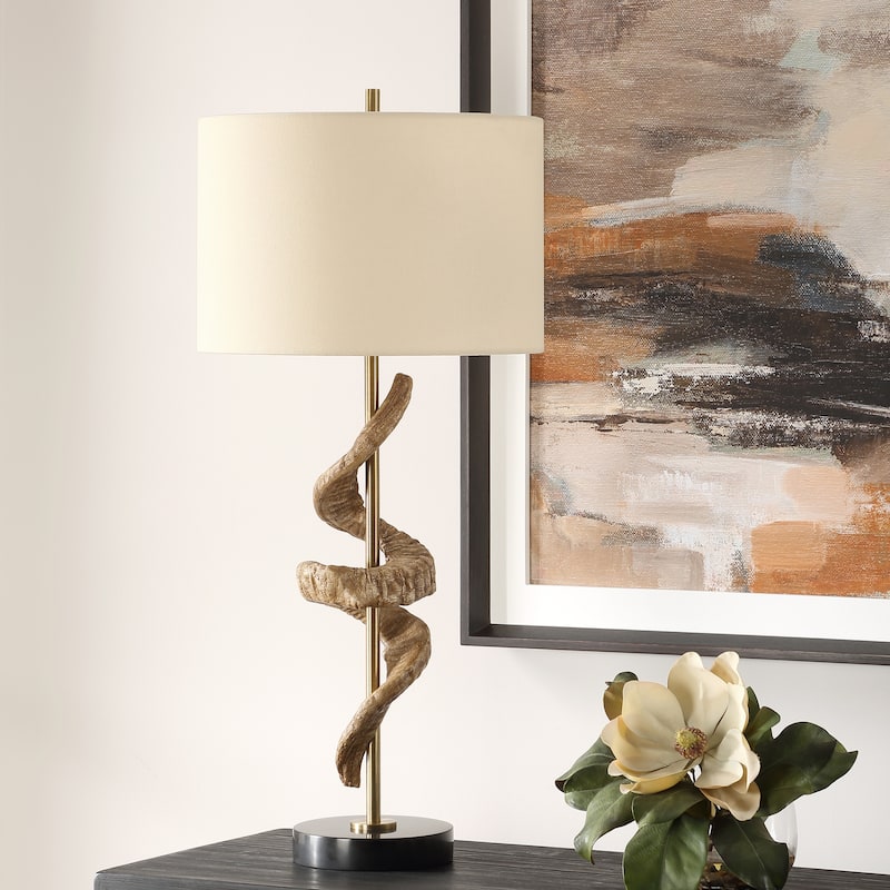 Rams Horn Table Lamp with Drum Shade - 33.5" - Brown and Antique Brass