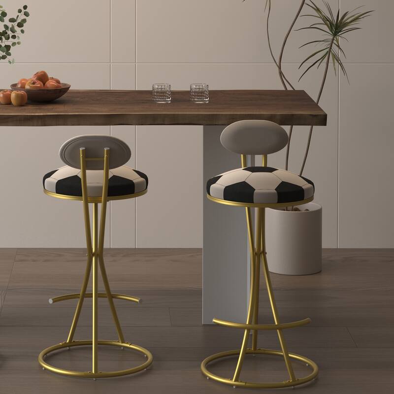 Set of 2 Football Print Bar Stools, Upholstered Counter Height S-Shaped Velvet Dining Chairs
