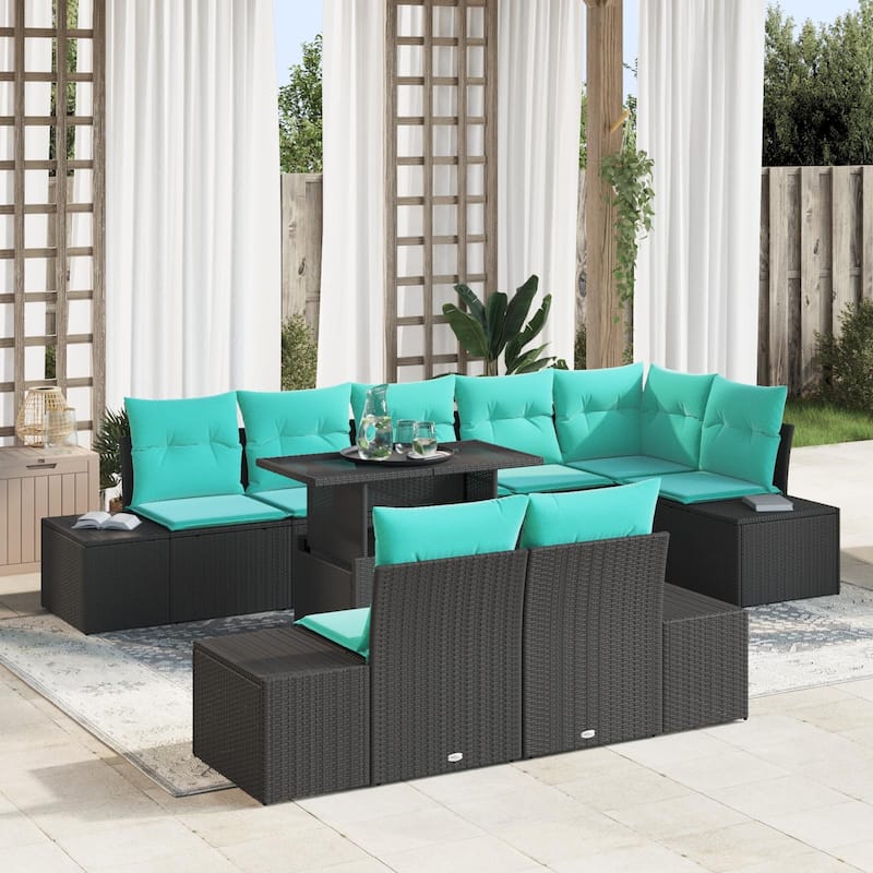 vidaXL 9 Piece Garden Sofa Set with Cushions - 125.6×60.6×27.2 - Black