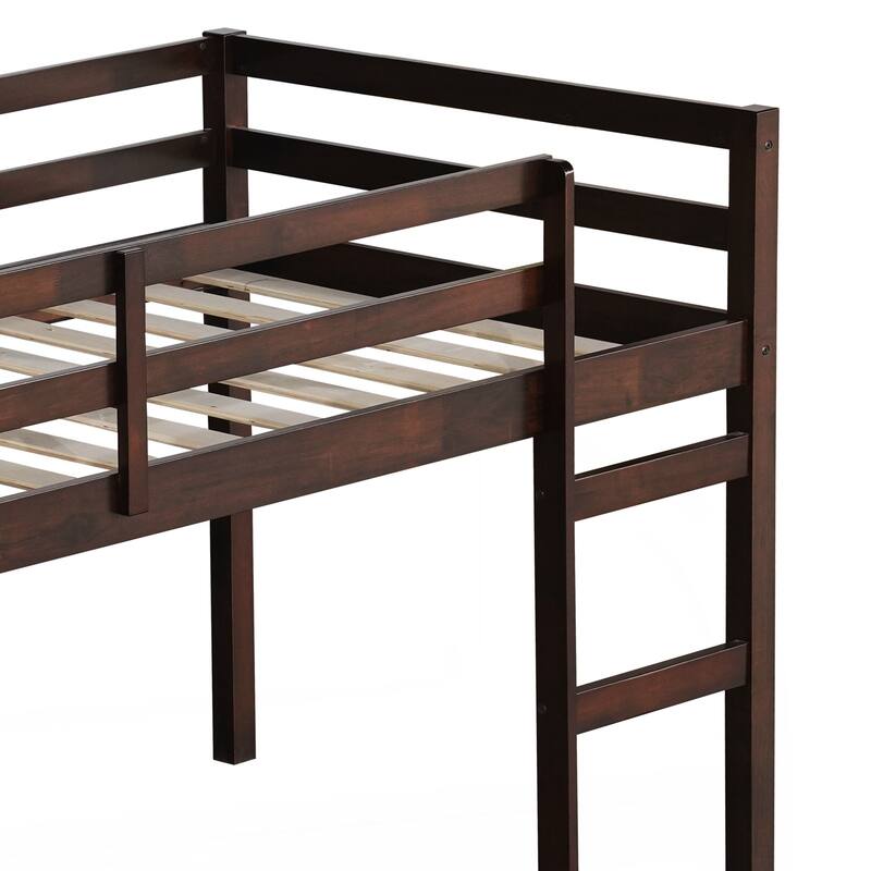 Solid Wooden, Rubber Wooden Twin Loft Bed with Ladder, Bed Platform of Strengthened Slats
