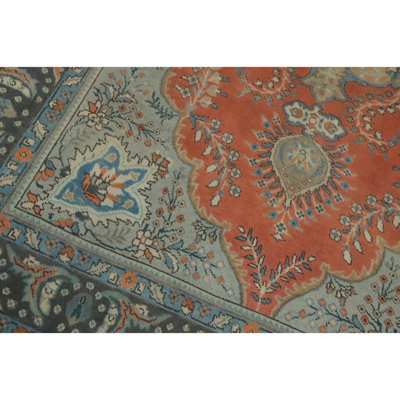 Hand Knotted Oriental 100% Wool Carpet Traditional Floral Oranges & Rust Tabriz Area Rug - 9' 11'' X 6' 6''