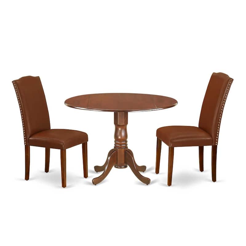 Round Kitchen Table Set - 3pc Coastal Craftsman Table w/ 2 Chairs - 42 Inch Dining Table