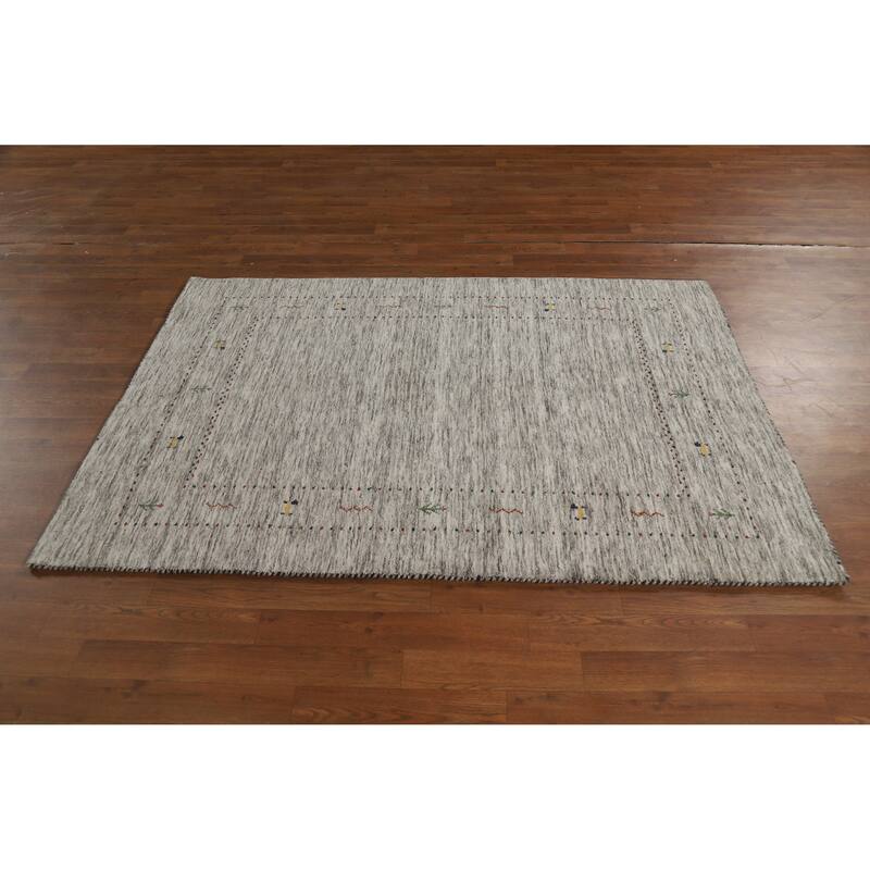 Hand Knotted Oriental 100% Wool Carpet Tribal Animal Pictorial Beige & Ivories Gabbeh Area Rug - 5' 10'' X 4' 1''