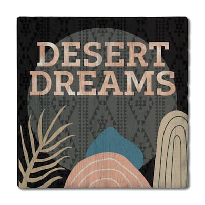 Desert Dreams 4 Pack Absorbent Stone Coasters with Cork Backing 4" Square Made in The USA Absorbent Wipes Clean
