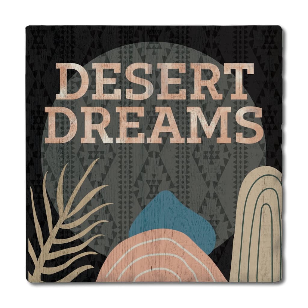 Desert Dreams 4 Pack Absorbent Stone Coasters with Cork Backing 4" Square Made in The USA Absorbent Wipes Clean