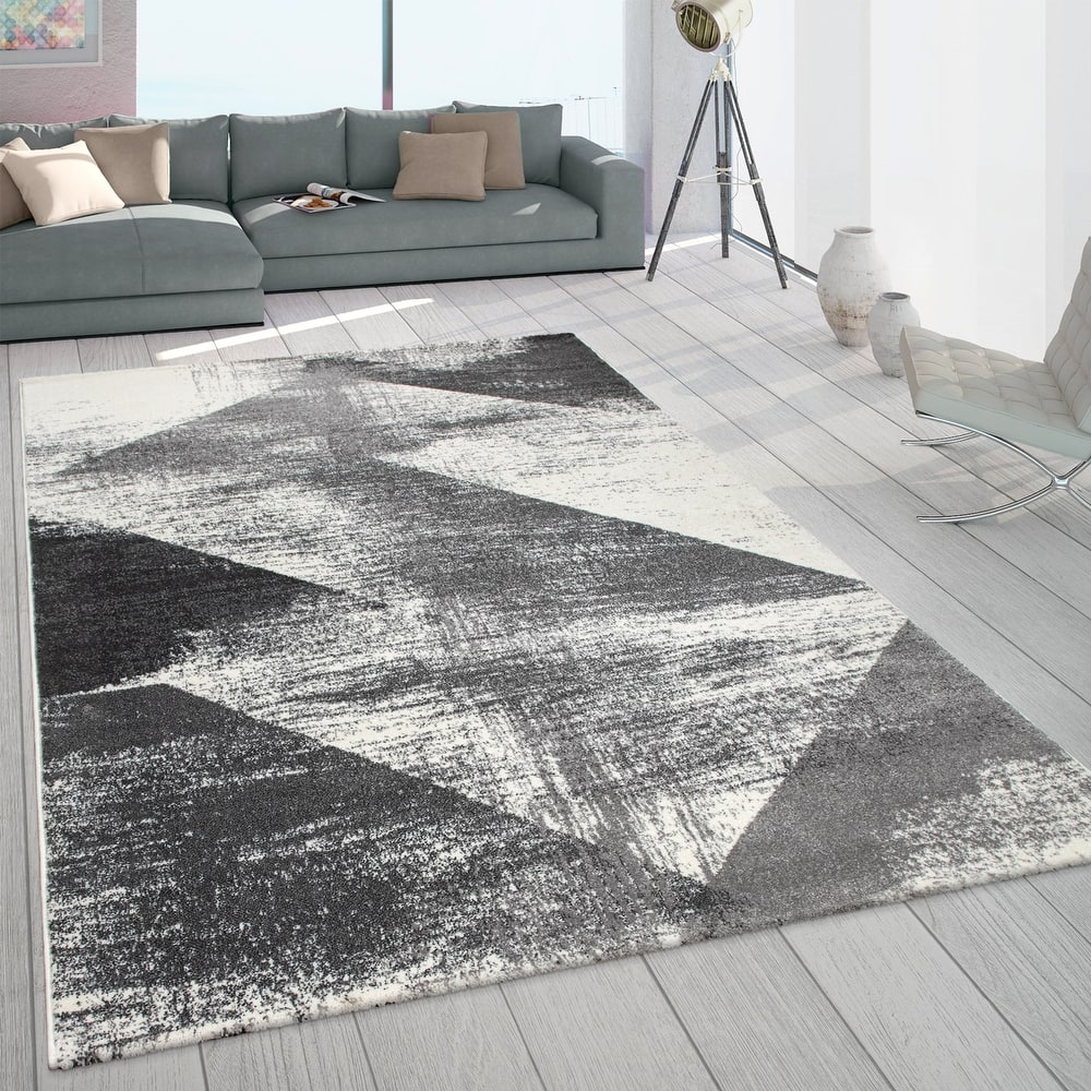 Abstract Area Rug with Geometric Designer Pattern and Faded Colors