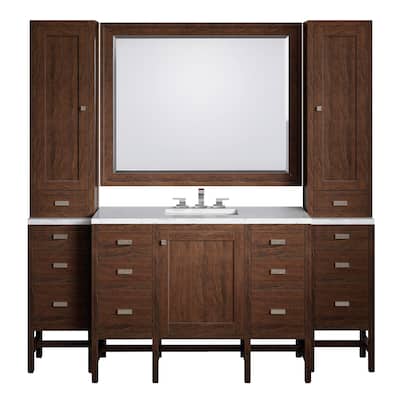 James Martin Addison 78" Single Sink Bathroom Vanity Suite, Mid-Century Acacia with 3cm Eternal Jasmine Pearl Quartz Top
