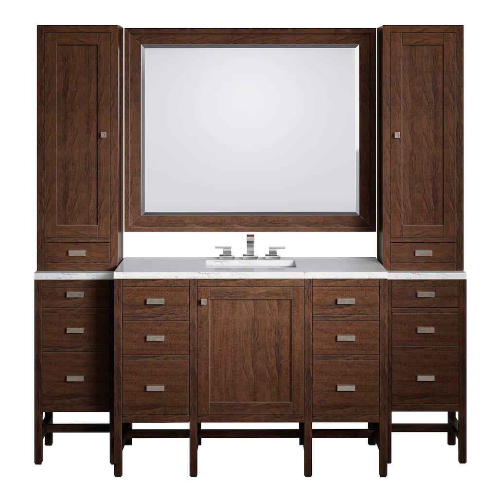 James Martin Addison 78" Single Sink Bathroom Vanity Suite, Mid-Century Acacia with 3cm Eternal Jasmine Pearl Quartz Top
