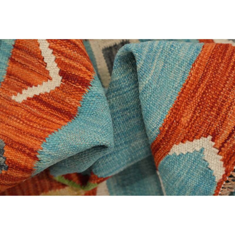 Hand Woven Oriental 100% Wool Carpet Southwestern Tribal Navy Blue & Blues Kilim Area Rug - 5' 10'' X 4' 0''