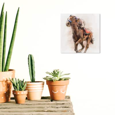 Wynwood Studio Canvas Animals Horseback Riding Brown and Cream White Farmhouse Wall Art Canvas Print