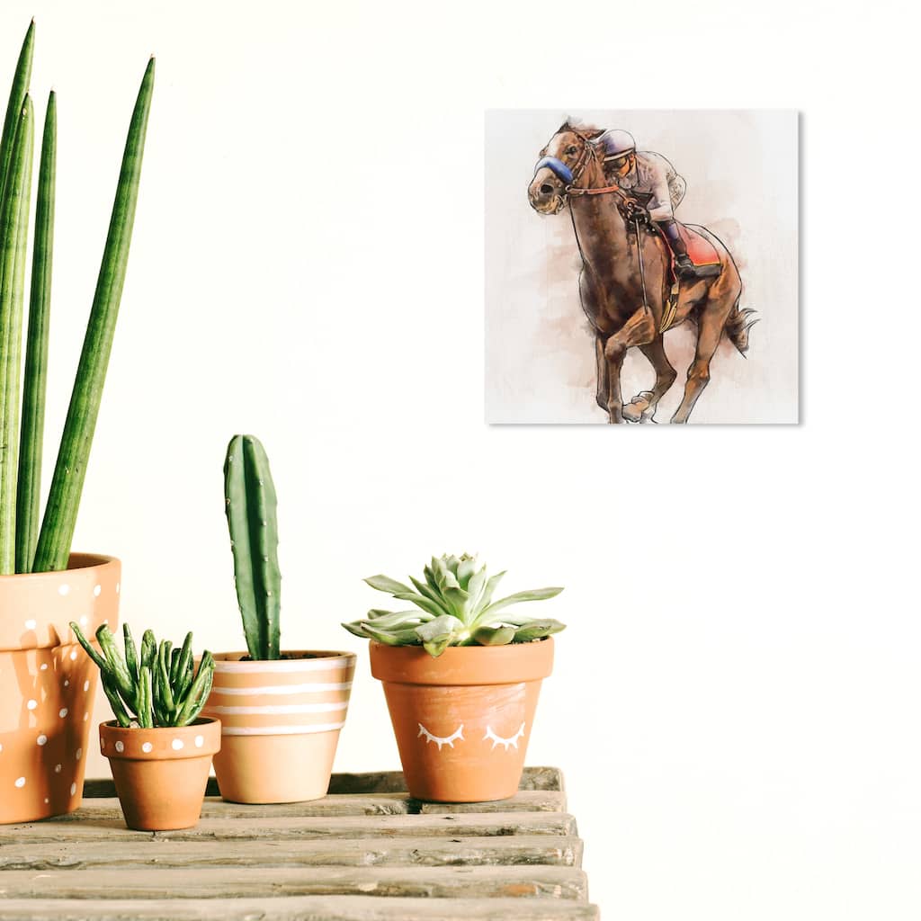 Wynwood Studio Canvas Animals Horseback Riding Brown and Cream White Farmhouse Wall Art Canvas Print