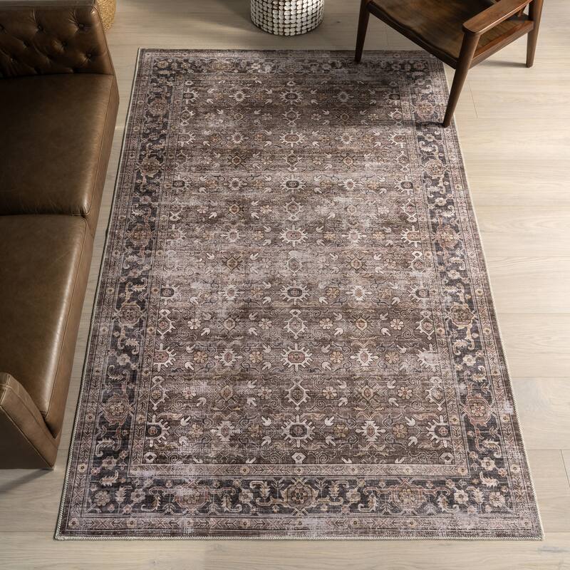 Nuloom Rania SplashGuard Medallion Machine Washable Area Rug - 9' x 12' - Brown