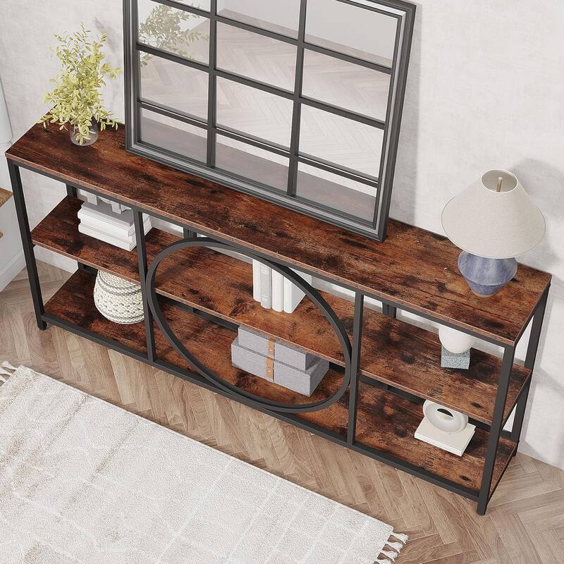 70.9" Extra Long Console Table Sofa Table Behind Couch with Wood Storage Shelves Metal Frame for Entryway/Living Room/Hallway