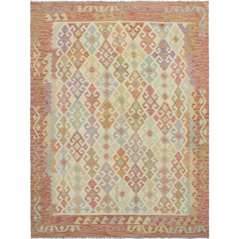 Sun Faded Flatweave Nisar Beige/Rust Rug - 5'9" x 7'9"