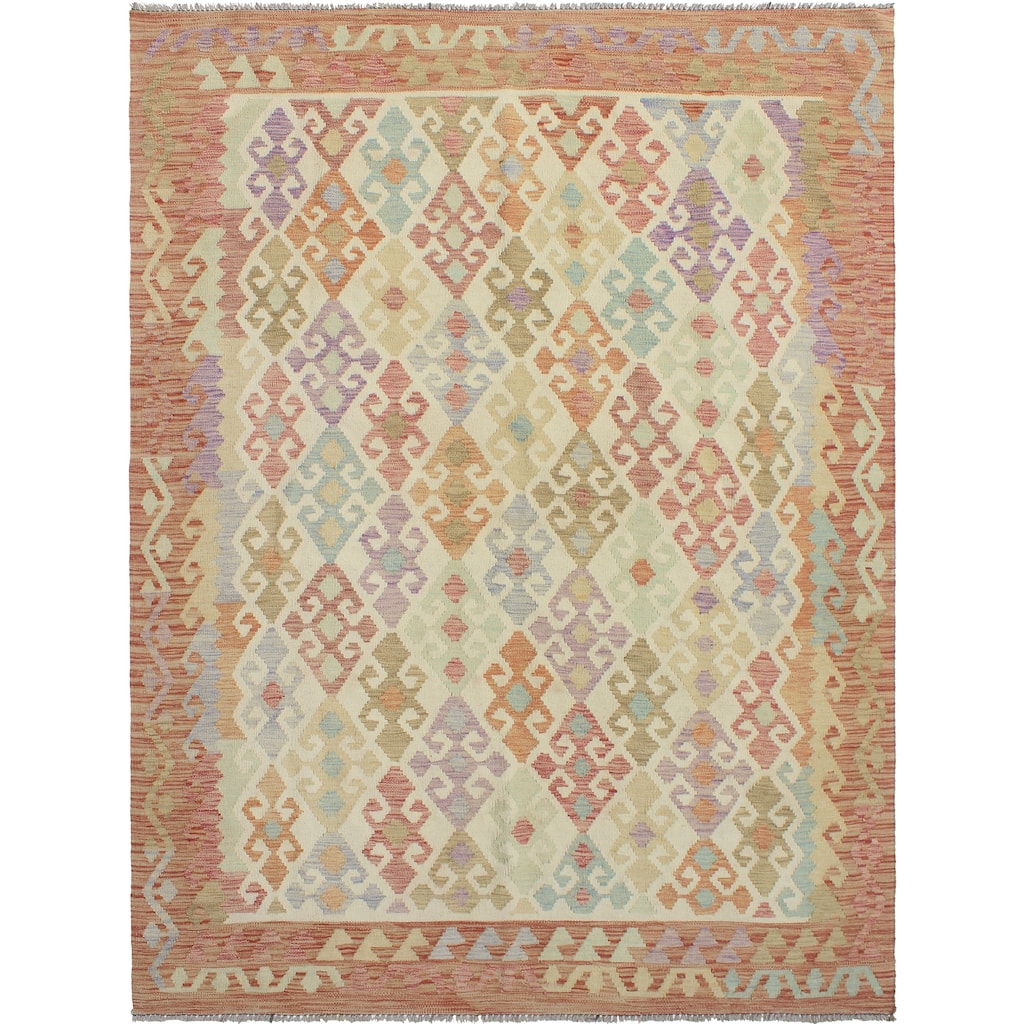 Sun Faded Flatweave Nisar Beige/Rust Rug - 5'9" x 7'9"