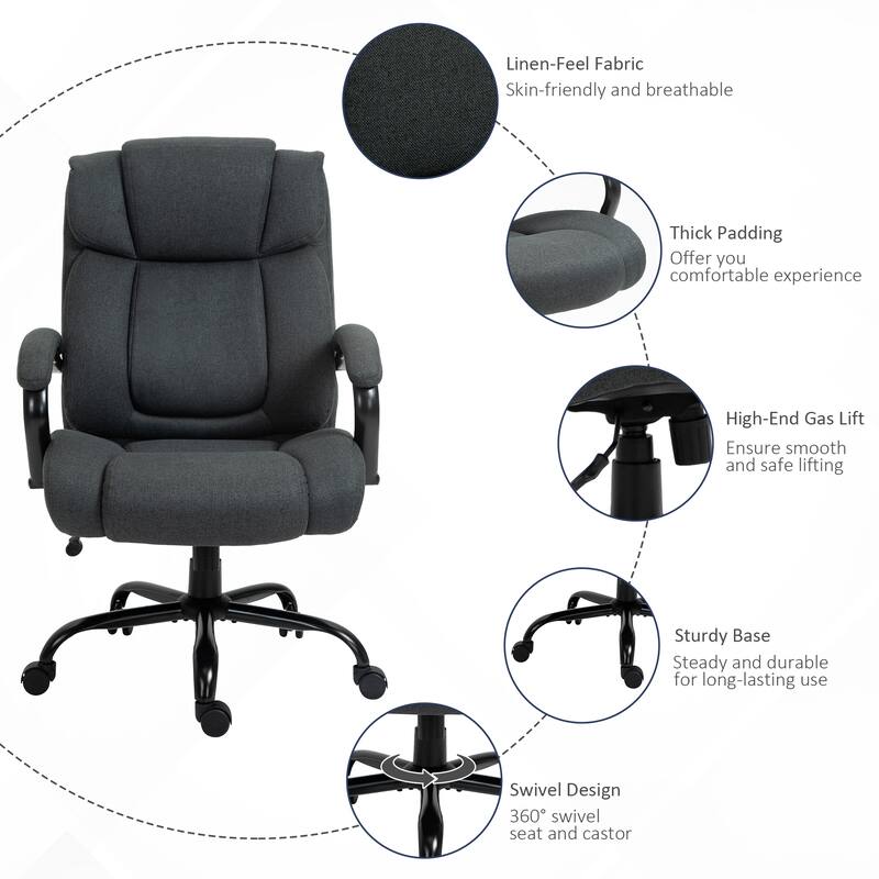 Vinsetto Big and Tall Executive Office Chair High Back Computer Desk Chair Ergonomic Swivel Chair with Linen Fabric