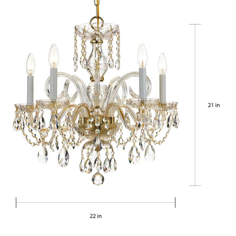 Traditional Crystal 5 Light Crystal Brass Chandelier - 22'' W x 21'' H