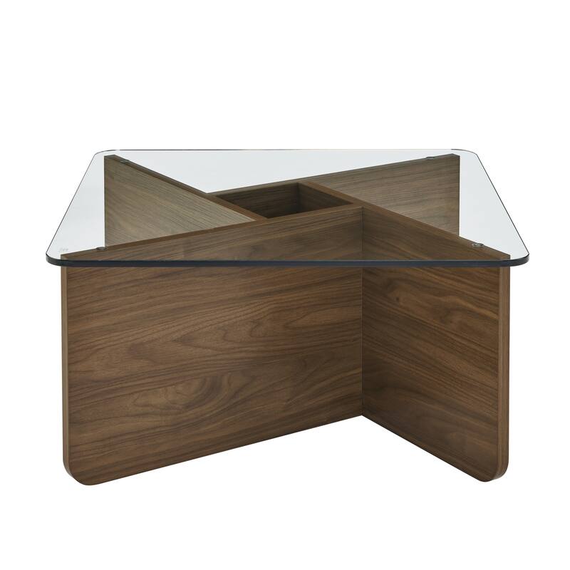 31.5" MDF Coffee Table with Glass Top & MDF Base