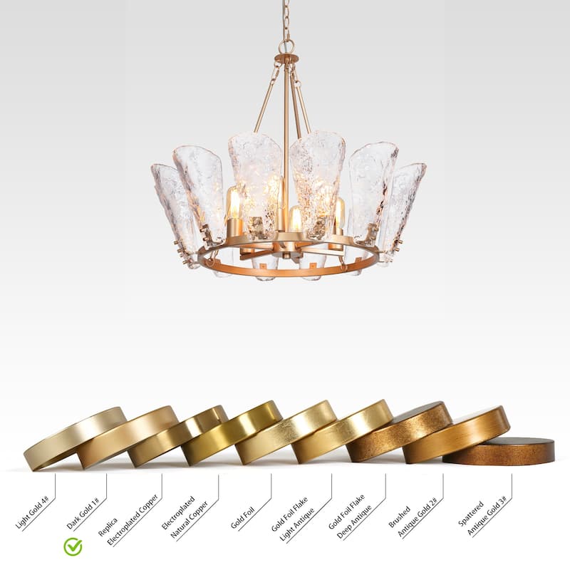 Fenro Modern Gold 6-Light Chandelier Glass Lights for Dining Room Bedroom - Brass Gold - D 27" x H 23.5"