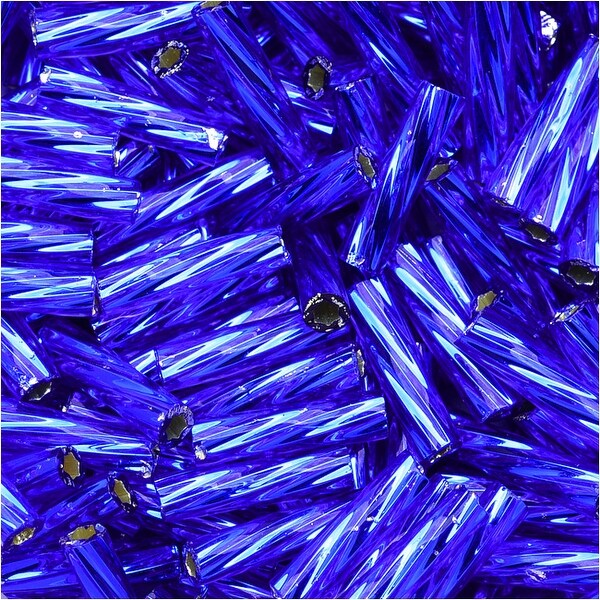 Toho Glass, Twisted Bugle Beads Size 3 9x2mm, 10 Grams, Silver Lined Cobalt