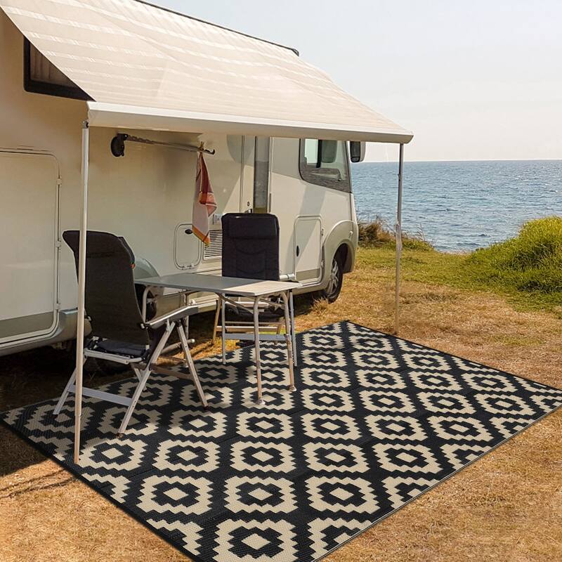 Outdoor Rug Waterproof Plastic Straw Rug Reversible Rug for Patios Decks Porch Camper Balcony Backyard