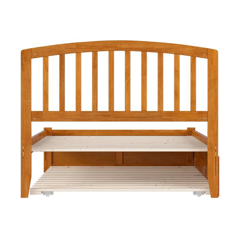 Solid Wood Platform Bed with Trundle - Full Size Bed Frame & Footboard - Modern Bedroom Furniture