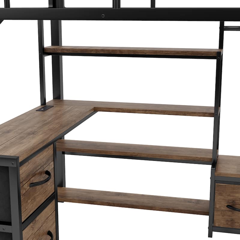 GDF Studio - Devon Loft Bed with Desk, Storage, Wardrobe, and LED Light