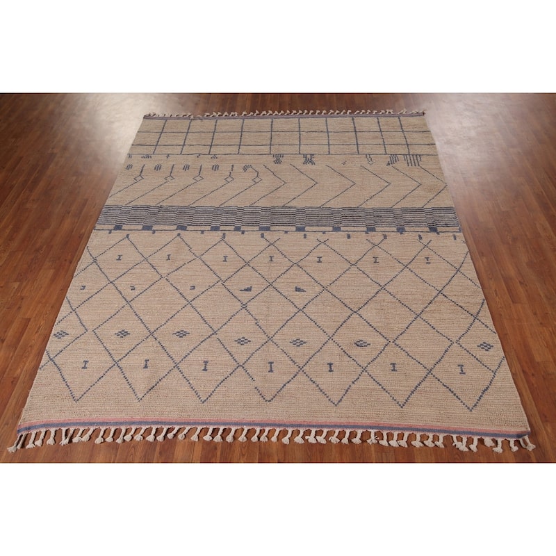 Earth Tone Trellis Moroccan Oriental Area Rug Hand-Knotted Wool Carpet - 7'8"x 8'8"