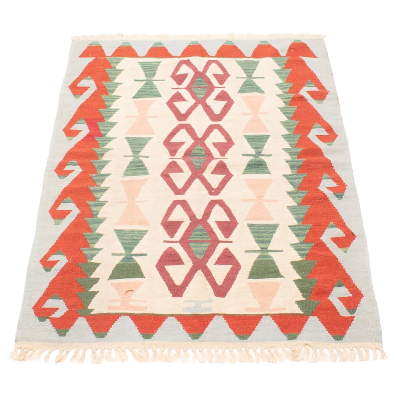 ECARPETGALLERY Flat-Weave Sivas Cream Wool Kilim - 3'10 x 5'11