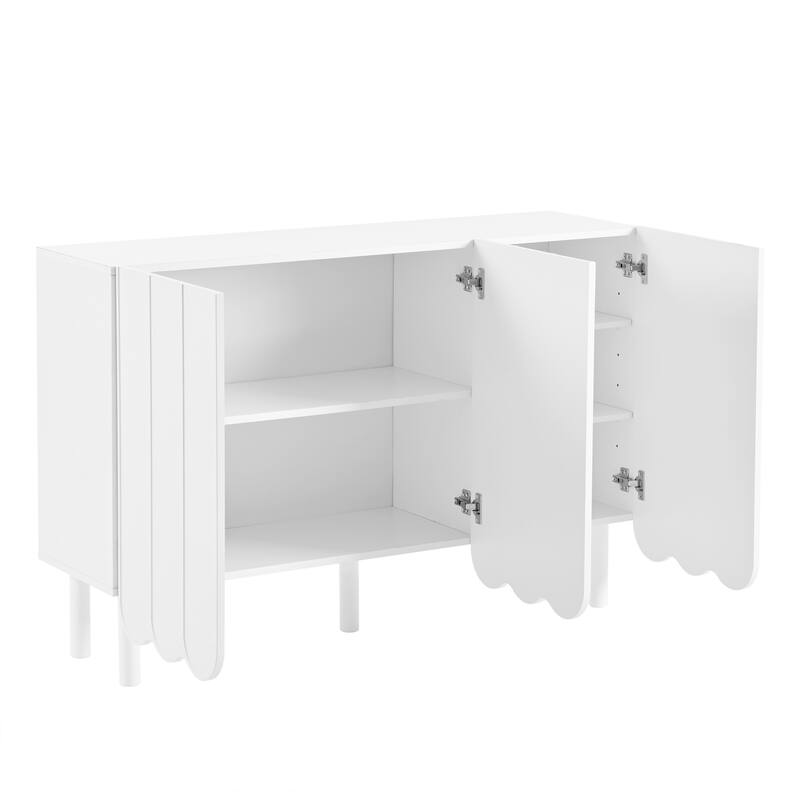 Large Storage Sideboard Cabinet with 5 Solid Wood Legs and Adjustable Shelves for Living Dining Room and Hallway
