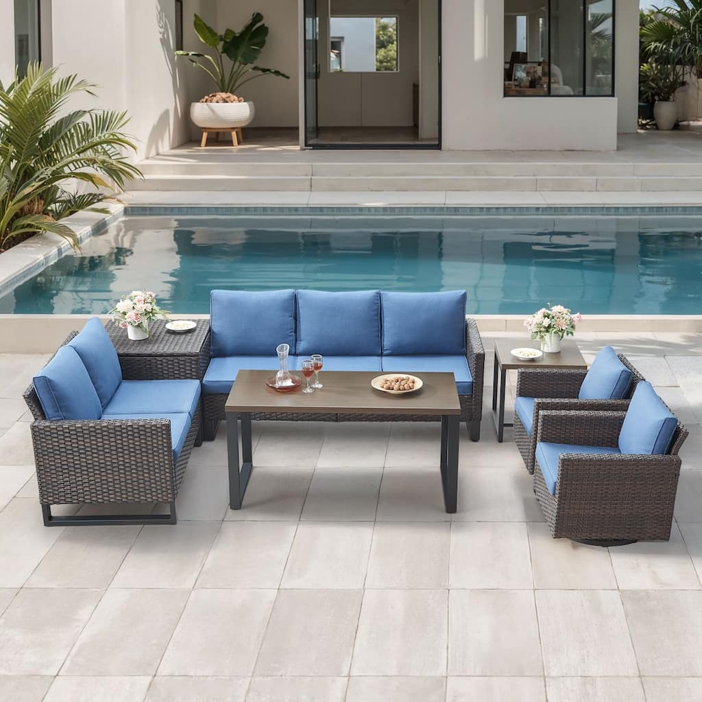 Gymojoy 5 Person All-Weather Wicker Outdoor Conversation Set Seating Group With Swivel Chairs And Coffee Table