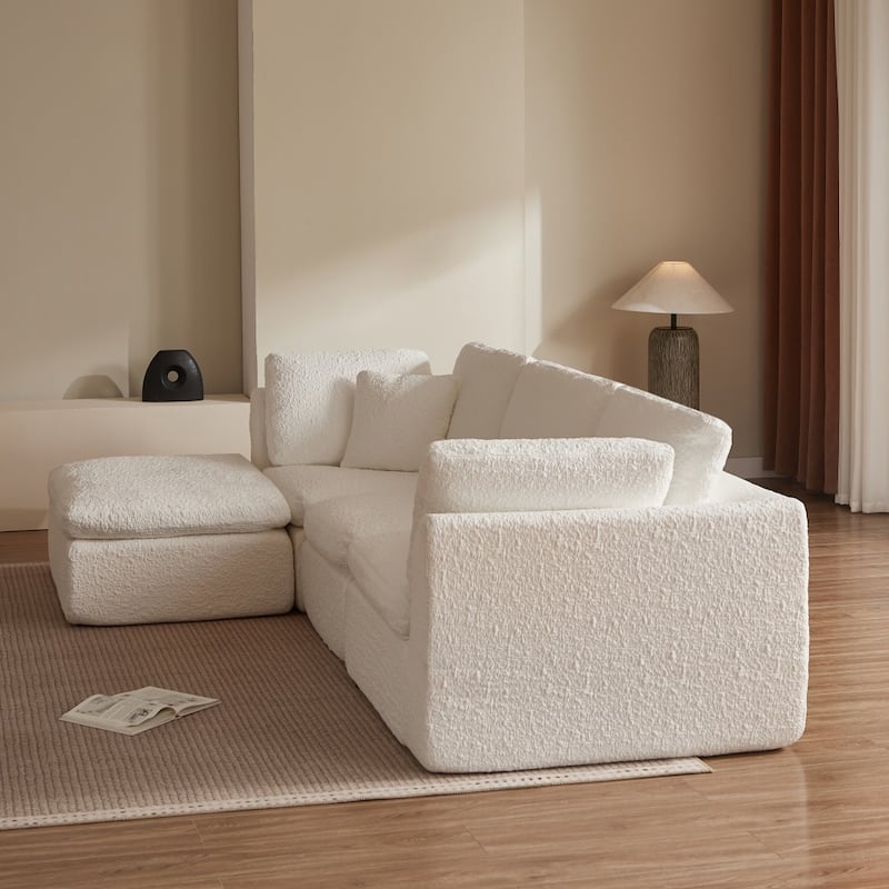 110" Convertible L-Shape 3-Seater Cloud Sectional Sofa with Ottoman