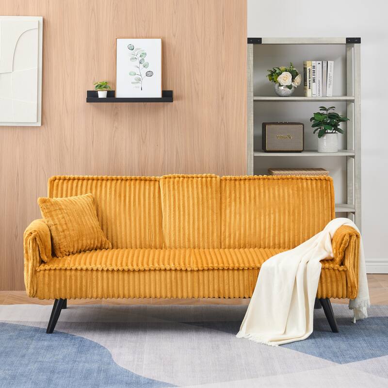 Orange Corduroy Sofa with Adjustable Backrest and Cup Holder - Multi-Color