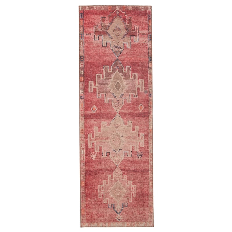 Evadne Machine Washable Medallion Pink/ Blue Area Rug - 2'6"X7'6" - Runner