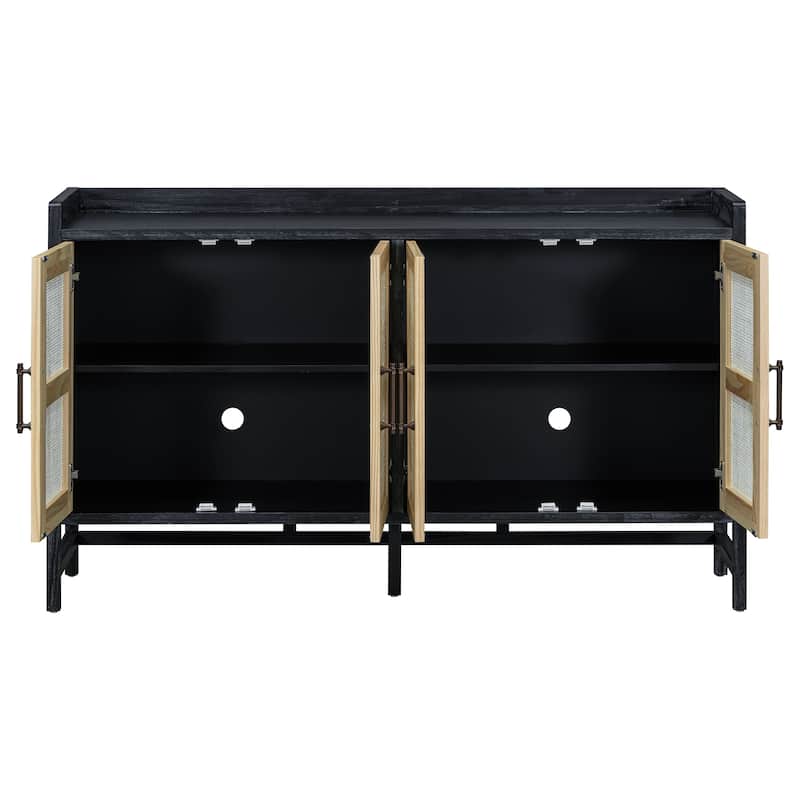 Wood Sideboard with Cane-Inlaid Doors and Adjustable Shelves, Ideal for Farmhouse or Coastal Decor