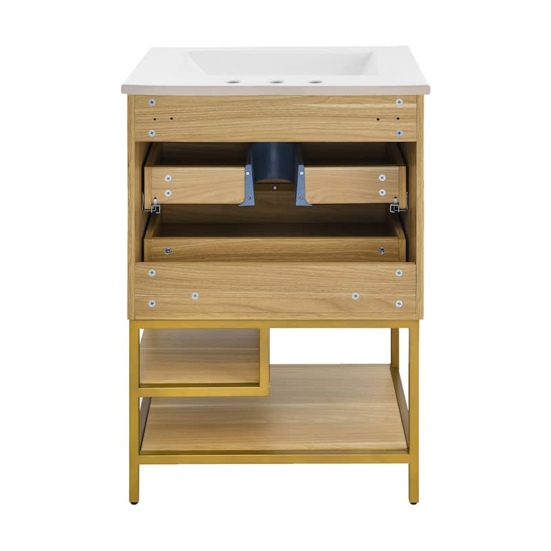Carre 24 In. White Oak Bathroom Vanity With White, 3-Hole Ceramic Sink Top