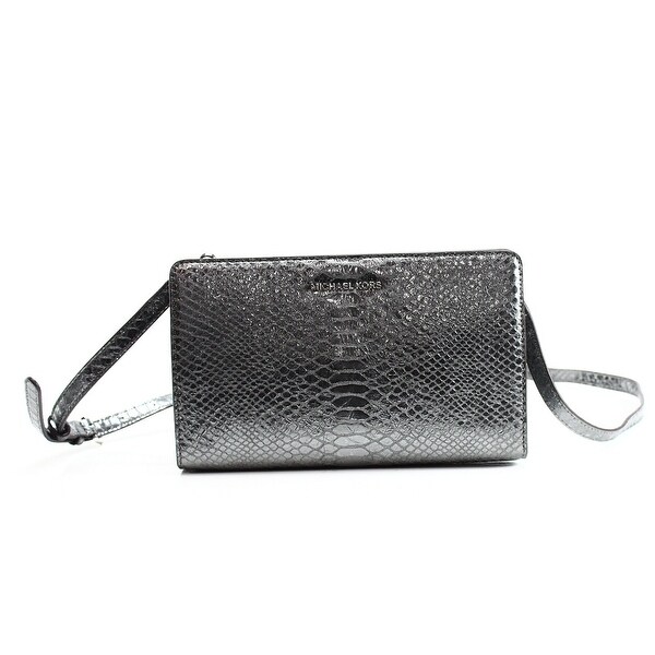 Michael Kors New Silver Snake Embossed Pewter Jet Set Clutch Michael Kors New Silver Snake Embossed Pewter Jet Set Clutch Bag Purse