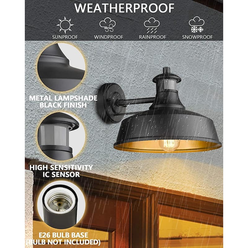 Motion Sensor Farmhouse Barn Light Outdoor, Dusk to Dawn Sensor Wall Sconces, Exterior Light Fixture