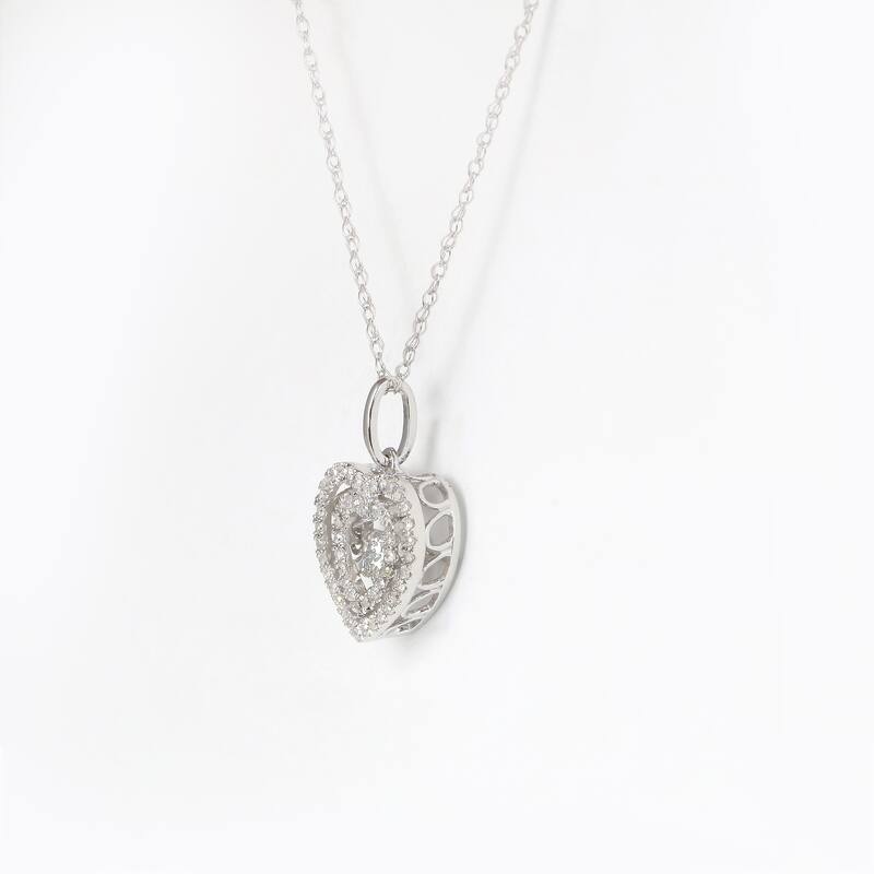 10K White Gold 1/5ct TDW Diamond Heartbeat Pendant Necklace for Women - White H-I