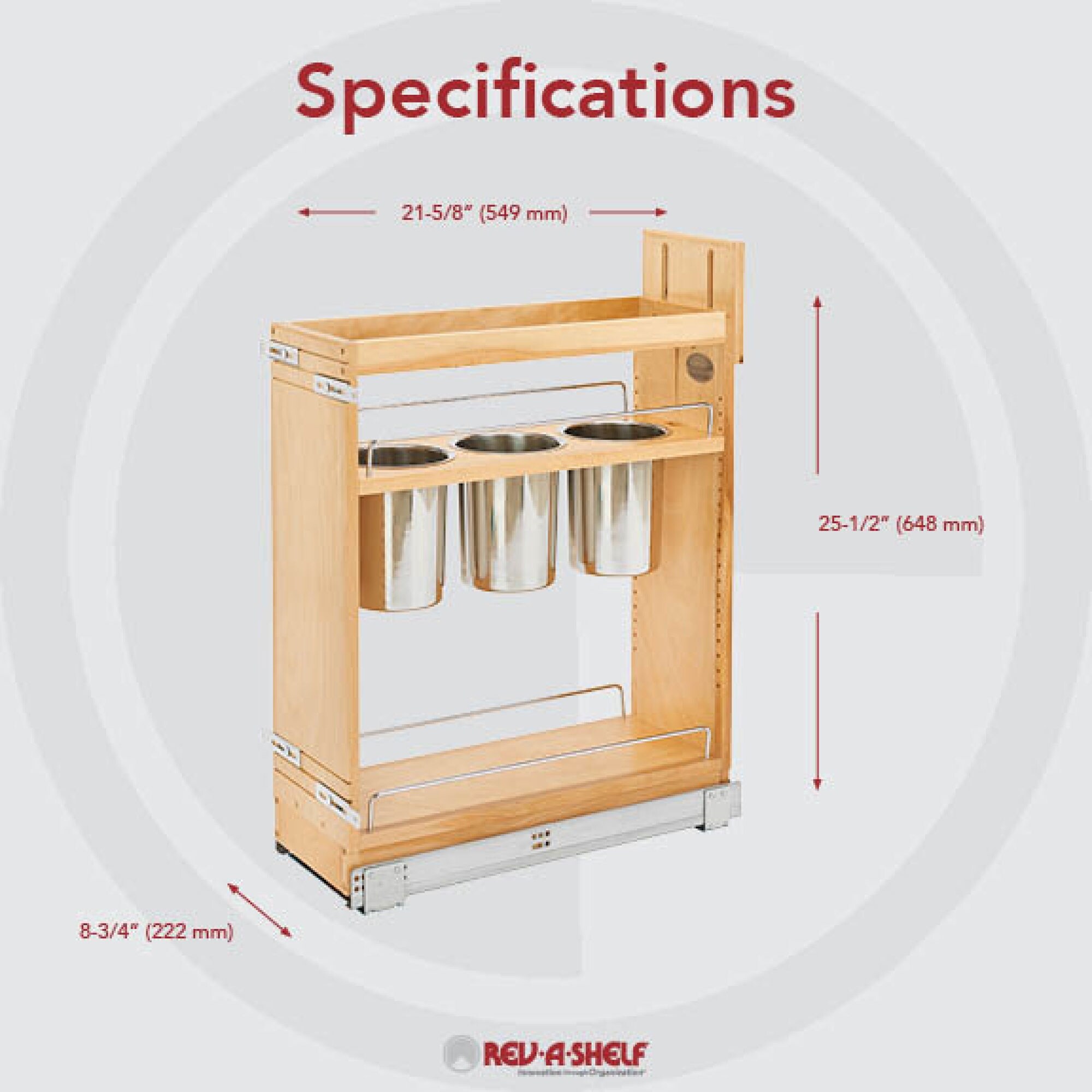 Rev-A-Shelf 8" Pullout Cabinet Organizer With Soft-Close Slides - Adjustable Shelves