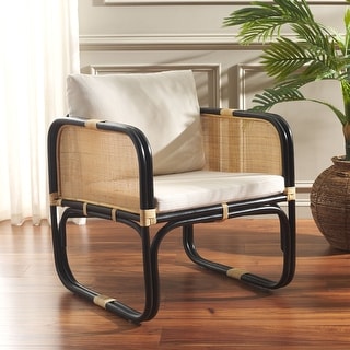 SAFAVIEH Alybeth Boho Coastal Solid Wood Accent Chair with Cushion - 26" W x 26" D x 26" H