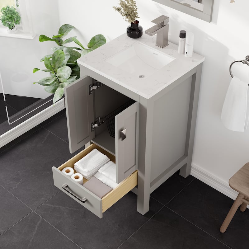 Eviva London 20"W x 18"D Gray Bathroom Vanity with Carrara Quartz Top