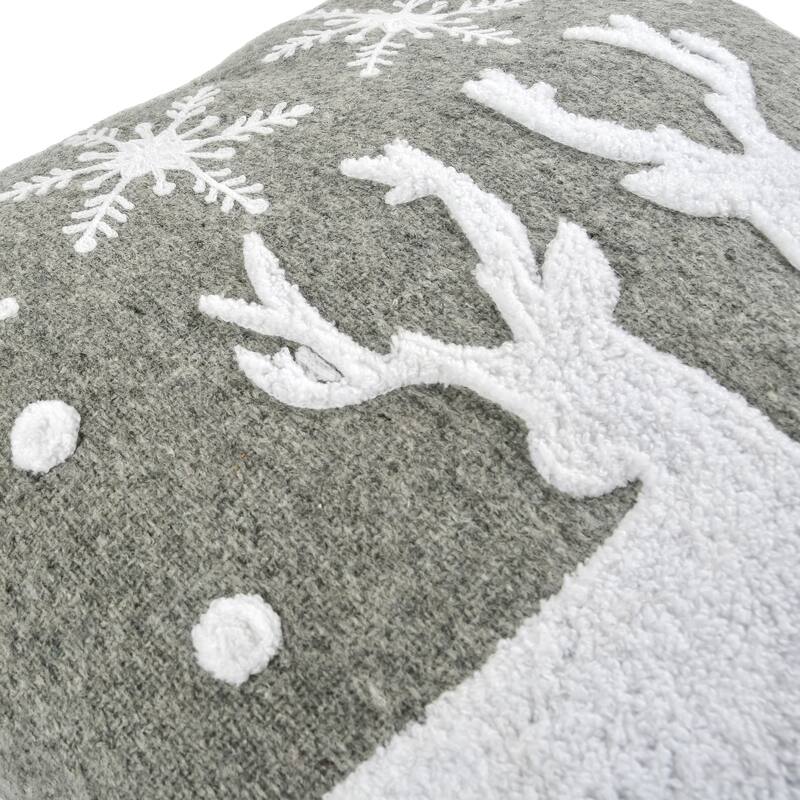 HGTV Home Collection Grey Deer with Snowflake Pillow, Grey, 18 in