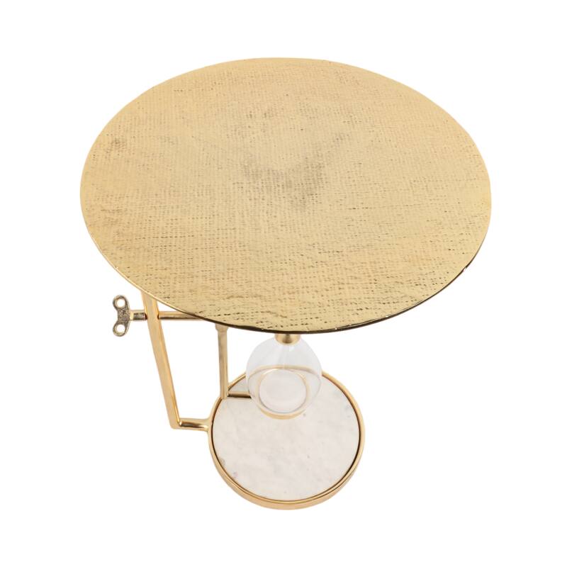 Metal Glass Accent Side Table Hourglass Base Round Design Home Decor - 16" x 16" x 23"