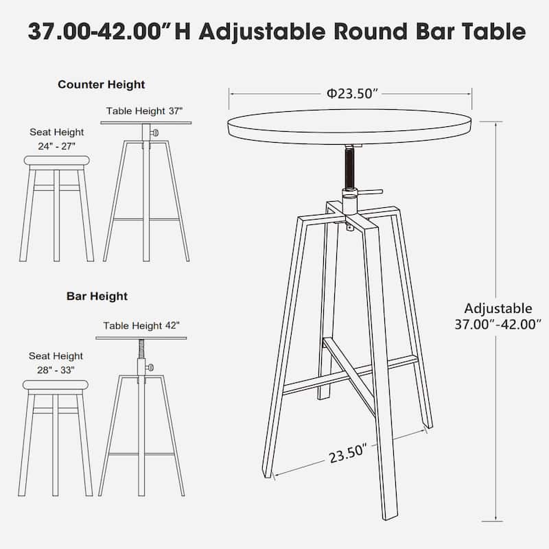Glitzhome Farmhouse Elm Wood Top Steel Bar Stools Pub Table Set