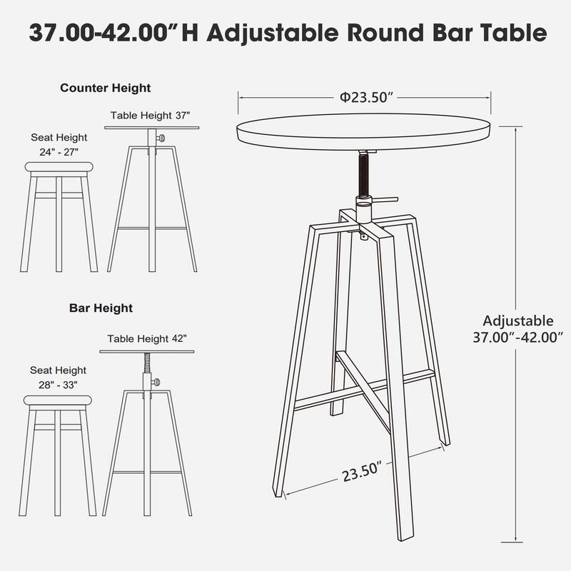 Glitzhome Set of 3 Height Adjustable Swivel Pub Table Bar Stools Set for Kichen Dining